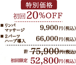 リンパストレッチ 9,900円（税込）グリーンピール グリーンピールボディ1day（2パーツ）　通常価格［150分］75,900円（税込）初回限定 52,800円（税込